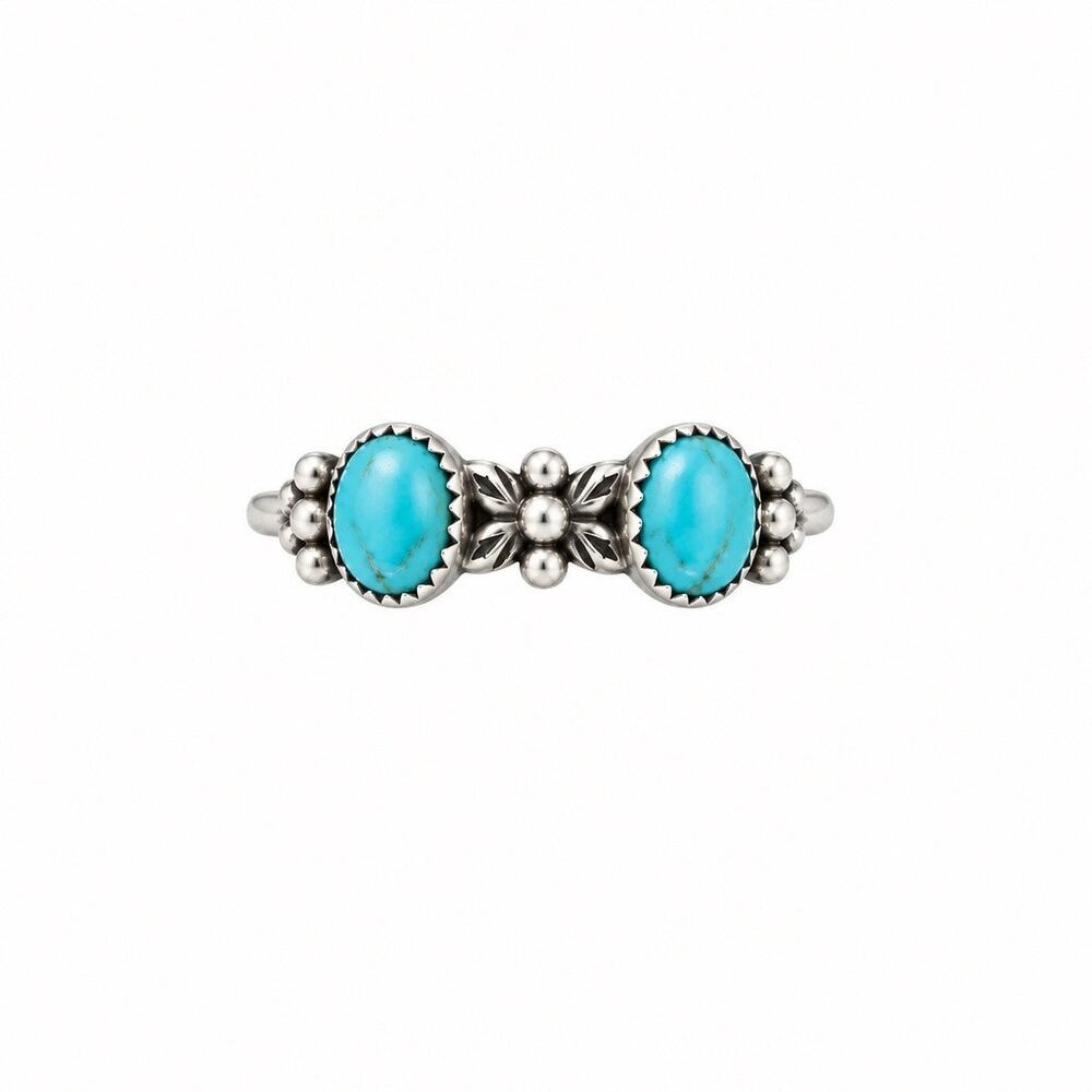 the American West Sleeping Beauty Turquoise Three-Stone Leaf Rosette Ring